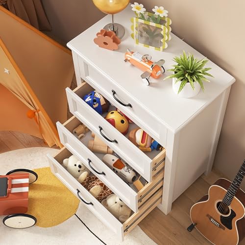 4 Drawer Dresser for Bedroom, Wood Storage Chest, White