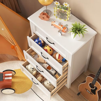 4 Drawer Dresser for Bedroom, Wood Storage Chest, White