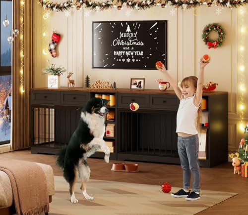 47" Medium Dog Crate Furniture with Storage, Black