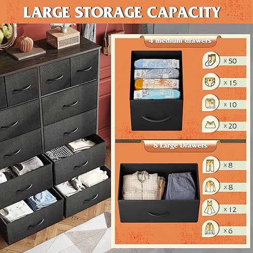 12 Drawer Tall Black Fabric Dresser Bedroom Storage Chest