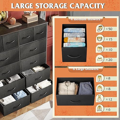 12 Drawer Tall Black Fabric Dresser Bedroom Storage Chest