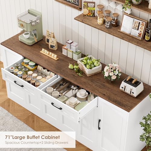 71” Large Buffet Cabinet, Sideboard with Adjustable Shelves