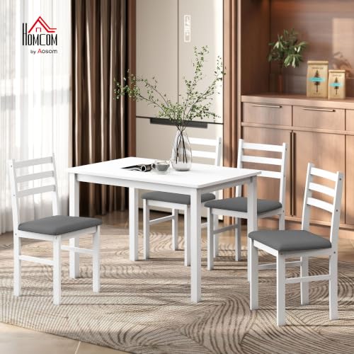 5-Piece Dining Table Set for 4, Solid Rubber Wood Legs, White