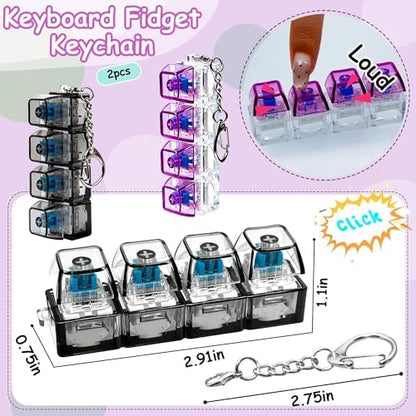 2 PCS Keyboard Fidget Toy, Keyboard Fidget Keychain 4-in-1 Keyboard Decompression Button Finger Clicker Toys, Button Stress Relief Fidget Gifts to Relief Stress (Black Purple)