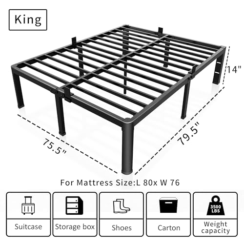 14 Inch King Bed Frame with Rounded Corner & 4 Mattress Baffles