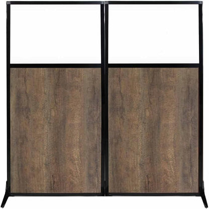Versare Workstation Partition | Portable Wall Divider | Modern Office Cubicle | Free Standing Privacy Screen | Flexible Work Space | 66" x 70" Urban Oak Wood Grain Panels with Clear Window