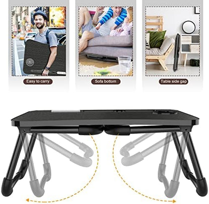 Zapuno Laptop Lap Desk, Foldable Laptop Table Tray with 4 USB Ports Storage Drawer and Cup Holder, Lap Bed Desk Notebook Stand Laptray Portable Standing Table for Bed Couch Floor