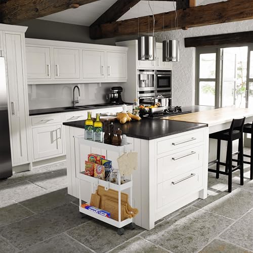 3-Tier Slim Rolling Cart w/Handle 5.5" Wx27.5 H, White