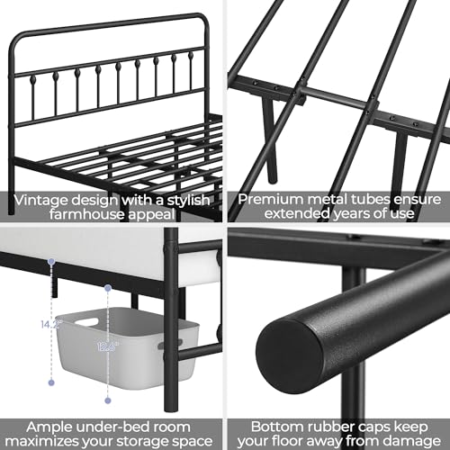 King Metal Platform Bed Frame, Victorian Headboard & Footboard