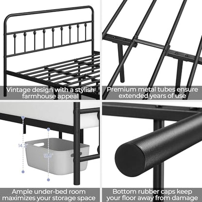 King Metal Platform Bed Frame, Victorian Headboard & Footboard