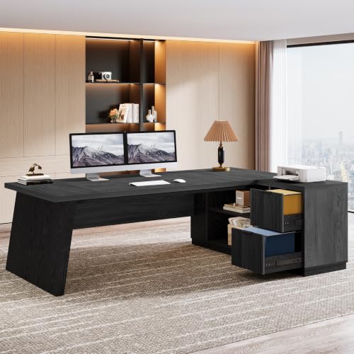 78" L Shaped Executive Desk with Storage, Home Office