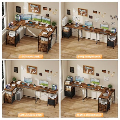 67" U Shaped Computer Desk, Reversible L Shaped Gaming Desk