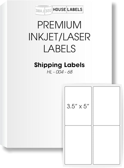 HOUSELABELS 4-up Shipping Labels (3-1/2" x 5") for Laser and Inkjet Printers, 100 Sheets