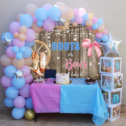Sensfun Boots or Bows Gender Reveal Backdrop Boy or Girl Baby Shower Party Decorations Rustic Wooden Cowboy Boots Pink Bow Photography Background Western Gender Reveal Banner Photo Booth Props 8x6ft - size: 8x6ft