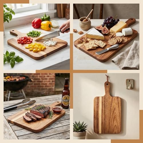 Small Acacia Cutting Board with Handle Charcuterie Cheese Serving Tray