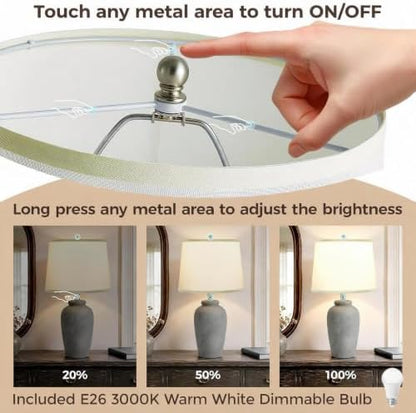 Textured Ceramic Table Lamp Touch Dimmable Bedside Lamp, Aged Gray