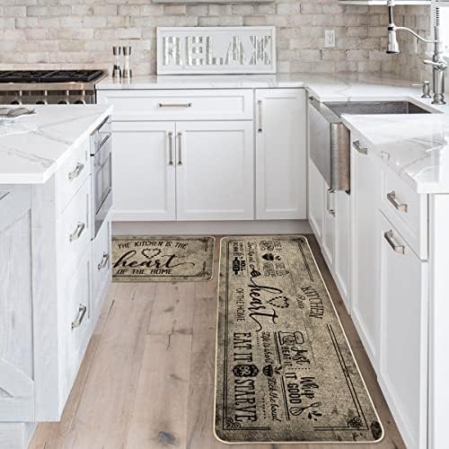 Artoid Mode Kitchen Quotes Kitchen Mats Set of 2, Seasonal The Heart of The Home Cooking Sets Holiday Party Low-Profile Floor Mat for Home - 17x29 and 17x59 Inch
