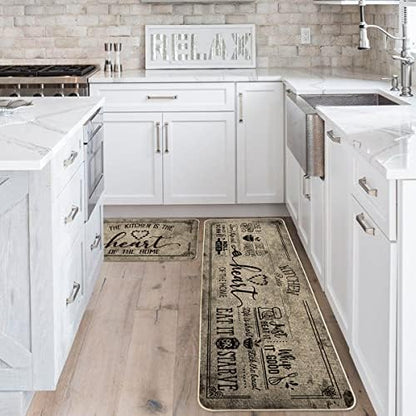 Artoid Mode Kitchen Quotes Kitchen Mats Set of 2, Seasonal The Heart of The Home Cooking Sets Holiday Party Low-Profile Floor Mat for Home - 17x29 and 17x59 Inch