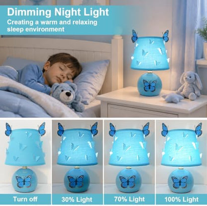 3D Butterfly Lamp, Small Blue Table Lamp with DIY Butterfly Decor (Blue)