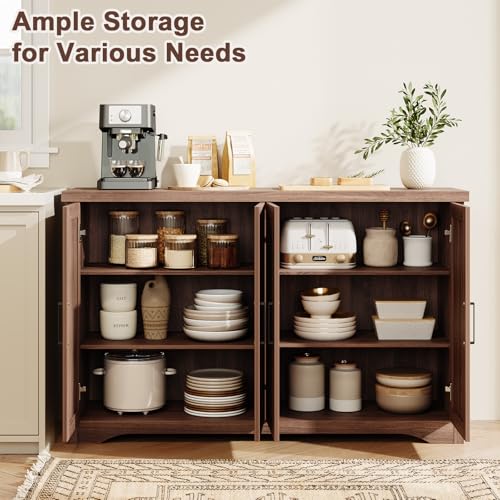 55" Fluted Sideboard Buffet Cabinet with Storage,Walnut