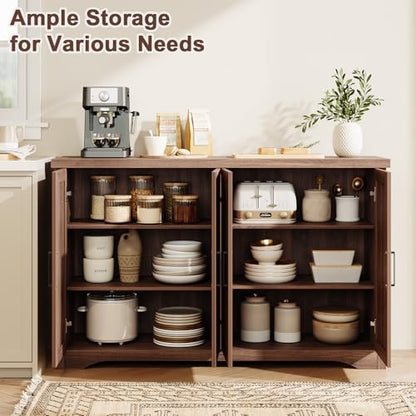 55" Fluted Sideboard Buffet Cabinet with Storage,Walnut