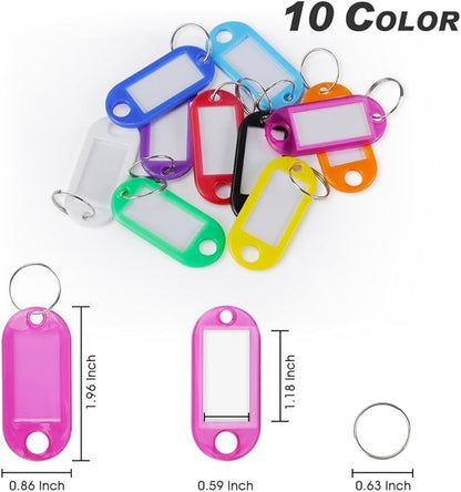 Key Labels, Key Tags, 30 Pack Plastic Key Tags with Ring and Label Window, Key Chain ID Tags/Identifiers for Name, Luggage, Bags, Backpack, 10 Colors