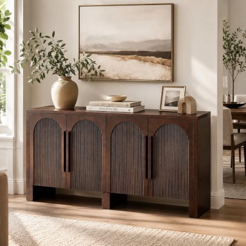 60"Modern Sideboard Cabinet with Storage,Solid Wood Arched Buffet Cabinet