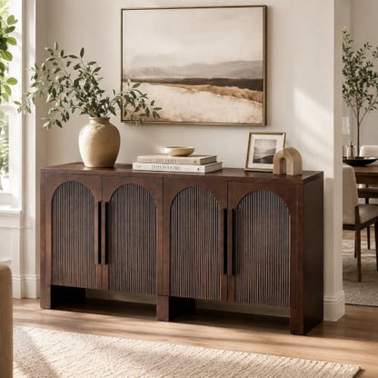 60"Modern Sideboard Cabinet with Storage,Solid Wood Arched Buffet Cabinet