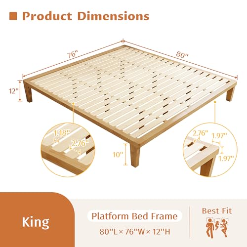 IOTXY King Platform Bed Frame - 12" Solid Wood Mattress Foundation Base