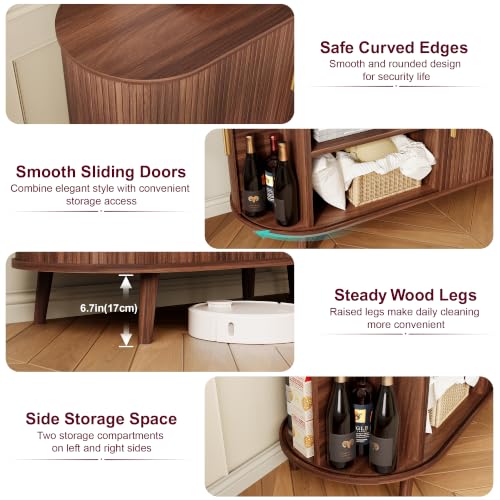 55" Fluted Sideboard Buffet Cabinet with Storage & Sliding Door