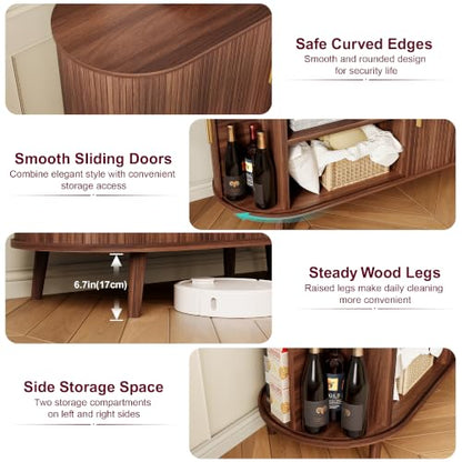55" Fluted Sideboard Buffet Cabinet with Storage & Sliding Door