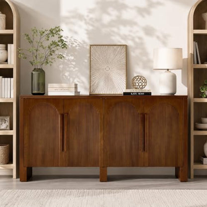 60"Buffet Cabinet with Storage,Solid Wood Fluted Arched Sideboard Cabinet