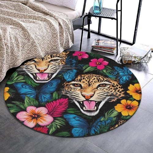 Highly Premium Quality Floor Mat, Office Chair Decor Mat, Room Sofa Yoga Soft Round Carpet Jungle Florals Cheetah Leopard Print, 24inch