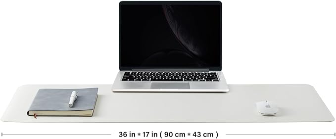 HOMIEAZICOZI Leather Desk Mat - Non-Slip PU Desk Pad for Office and Home - Desk Organization and Accessories - Ideal for Large Mouse Pad and Desk Mats on Top of Desks (White,36''x 17'') (DPD-W-L)