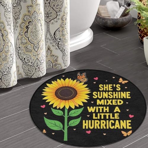 Soft Round Yoga Carpet, Office Chair Decor Round Mat for Carpet and Hardwood Floors Butterfly Sunflower She is Sunshine