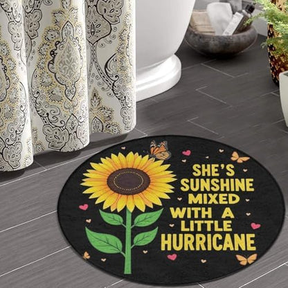 Soft Round Yoga Carpet, Office Chair Decor Round Mat for Carpet and Hardwood Floors Butterfly Sunflower She is Sunshine