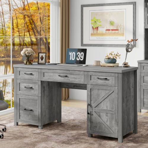 Farmhouse 61'' Executive Desk with 5 Drawers,Grey