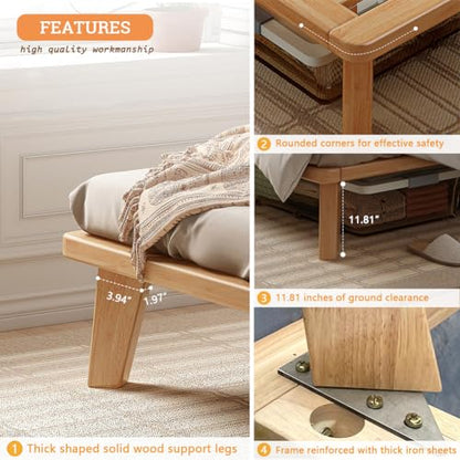 NELYE California-King Wood Platform Bed Frame, 14 Inch Bed Base, Oak