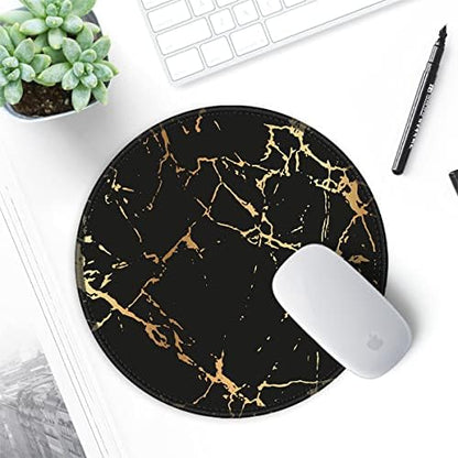 ITNRSIIET Round Mouse Pad with Stitched Edge Premium-Textured Waterproof Non-Slip Rubber Base Desktop Protection Mat Diameter 8.7 inches, Gold Texture Black Marble