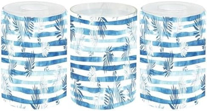 3 Pack Cylinder Glass Lamp Shade Blue stripes seamless pattern palm leaf Covers with 1-5/8" Fitter Opening Light Fixture Replacement for Table Lamp Bathroom Vanity Light