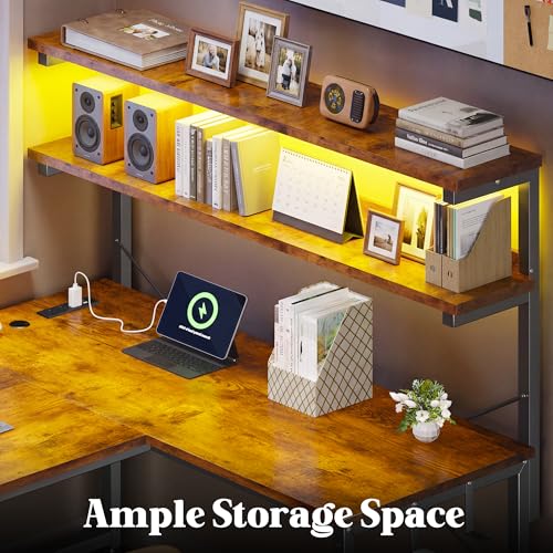 53"L Shaped Desk with Storage Shelf,Side Bag,Hook for Small Space