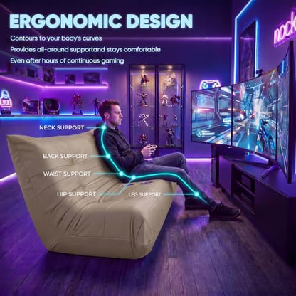 Homall Floor Gaming Chair Boneless Loveseat Couch, Ergonomic Floor Sofa Couch with Cup Holders, Leather Lazy Floor Lounger for Gaming, Reading, Relaxing, Watching TV (Khaki)