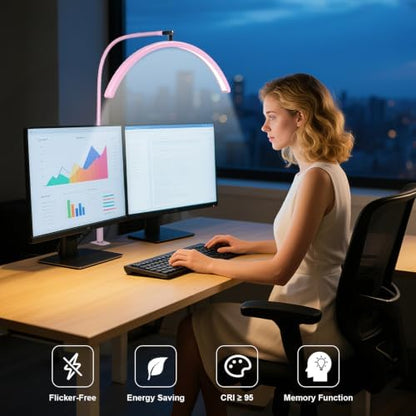 Professional Half Moon LED Desk Light for Nail Techs & Artists – Flexible Gooseneck Lamp with Clamp, 3 Color Modes & 5 Brightness Levels for Manicure, Tattoo, Beauty Work