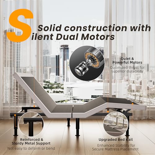 Adjustable Bed Frame King Size with Wireless Remote, Head Foot Incline, USB, Underbed Light - Heavy Duty Platform, Zero Gravity Bedframe