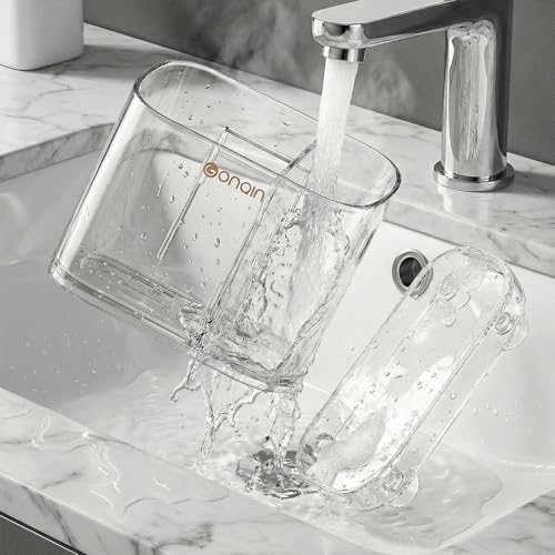 Acrylic Electric Toothbrush Holder with Detachable Base, 2 Slots Wall-Mounted Bathroom Storage Caddy, Clear Makeup Brush Organizer with Removable Divider for Toothpaste, Razors, Kitchen & Office Desk