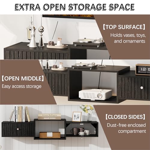 43" Floating TV Stand, Wood Entertainment Center with Big Storage