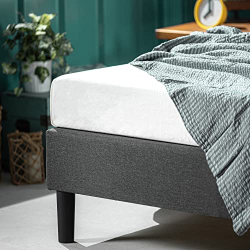Curtis Upholstered Platform Bed Frame, Mattress Foundation, Wood Slat Support, No Box Spring Needed, Easy Assembly, Grey, Queen