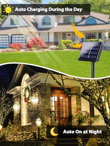 Solar String Lights Outdoor 2 Pack 200 LED 66FT Christmas Lights Warm White