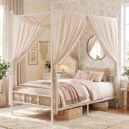 Twin Canopy Bed Frame with Headboard and Footboard (White)