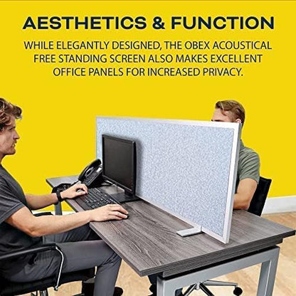 OBEX Acoustical Free Standing Privacy Screen, Cubicle Accessories Desk Privacy Panel, Desk Dividers for Office, Office Furniture Partitions Portable Sound Proof Dividers, 24" x 36", Overcast
